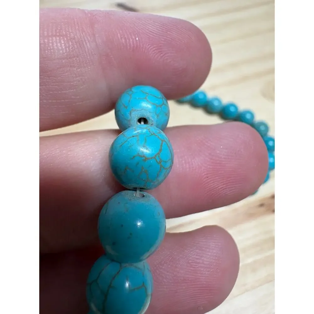 Turquoise Blue Howlite Beaded Necklace Round Stone Beads Boho Southwestern
